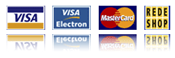 Aceitamos os cartões Visa, Visa Electron, MasterCard e RedeShop